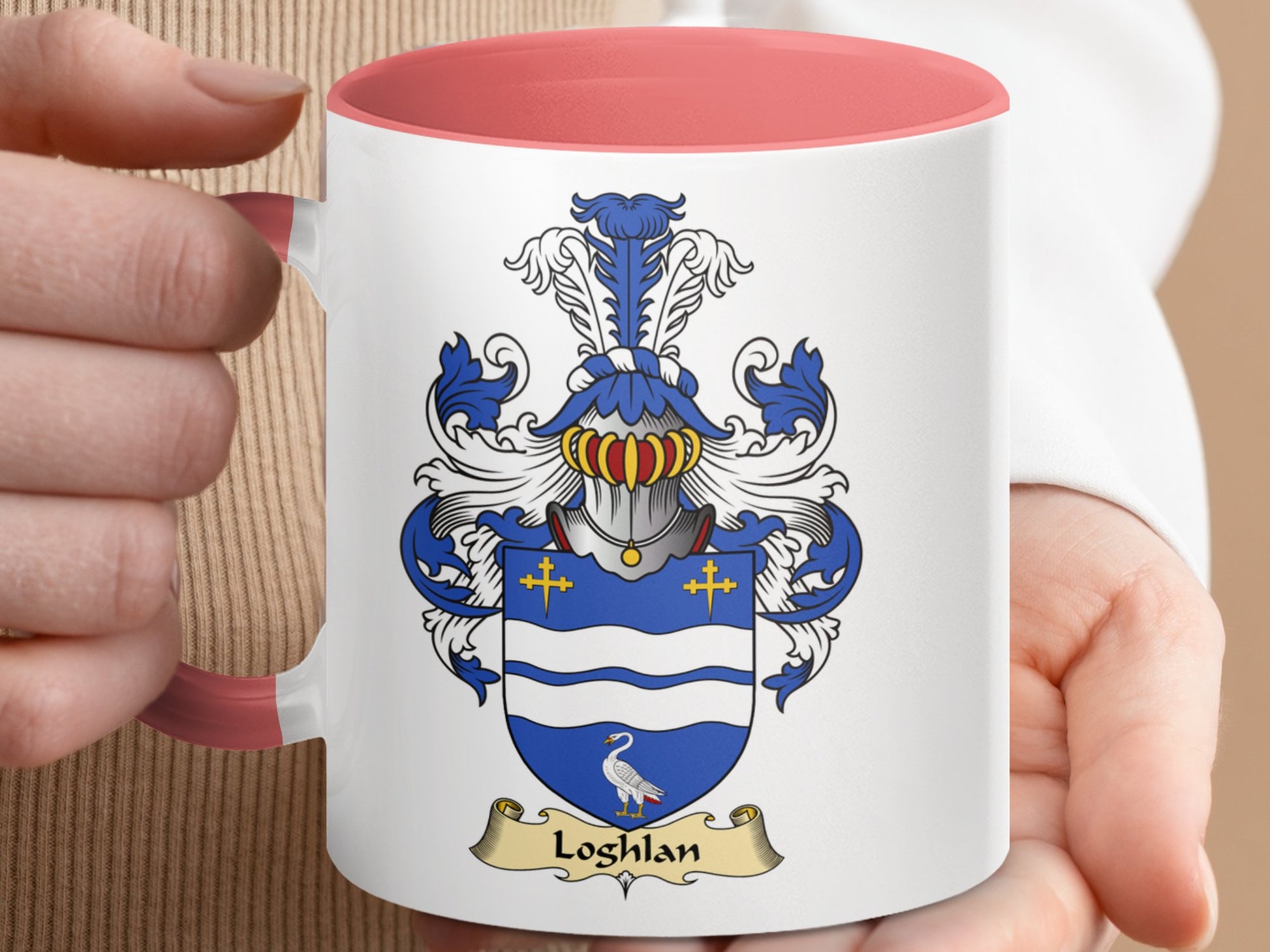 Loghlan Family Coat of Arms Crest Heraldic Design Mug - Living Stone Gifts