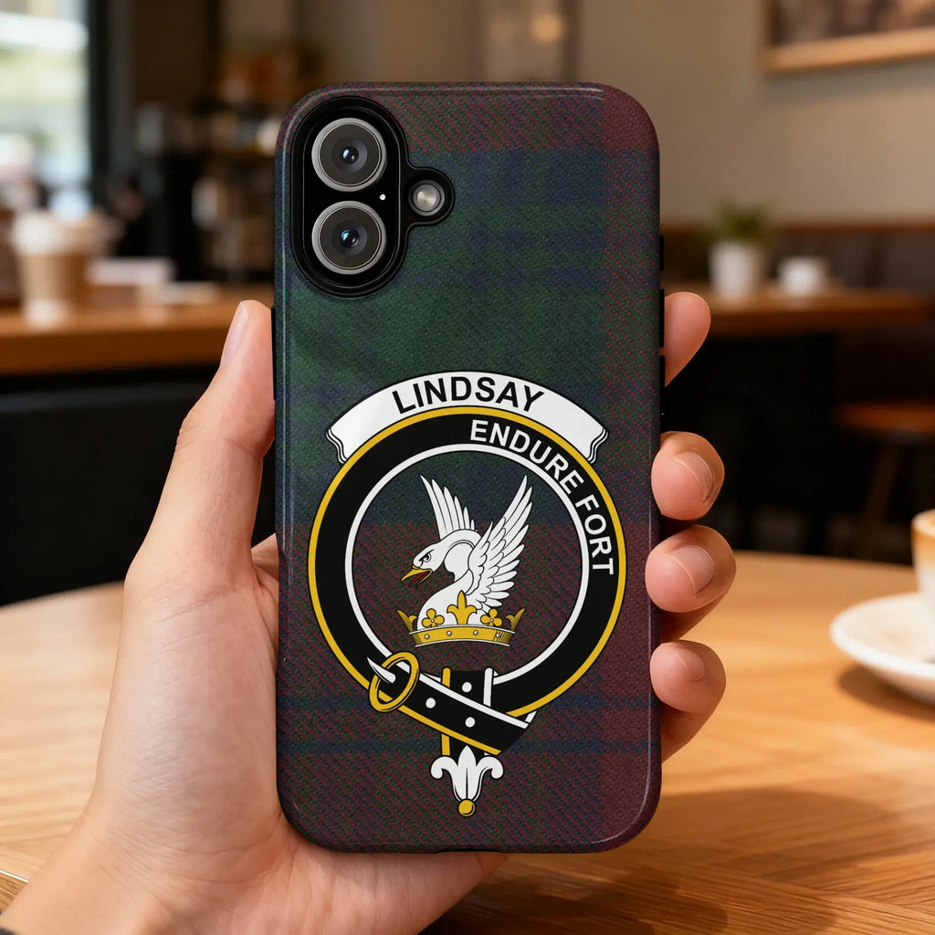 Lindsay Endure Fort crest design phone case — full heraldic wrap on glossy impact-resistant shell