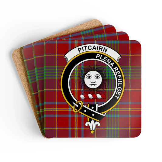 Pitcairn Emblem over Red Plaid Pattern Coaster product