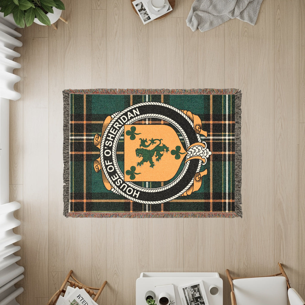 O'Sheridan Irish heritage woven throw with family crest emblem