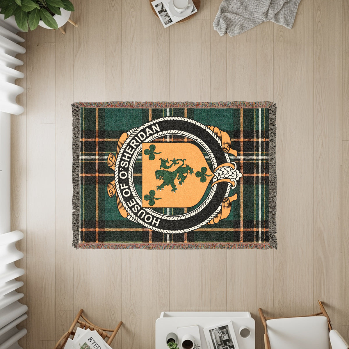O'Sheridan Irish heritage woven throw with family crest emblem