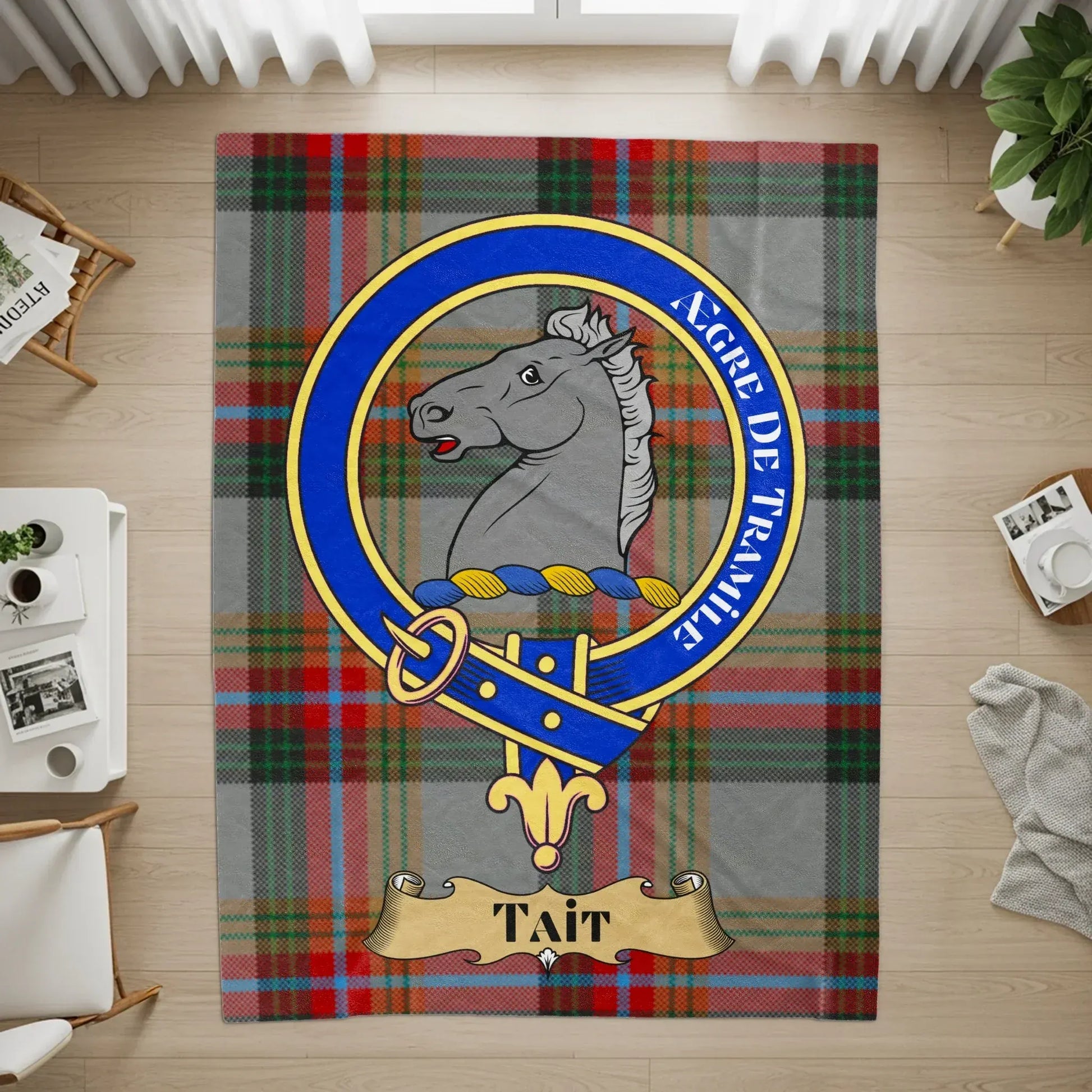 Scottish Tartan Crest Design Tait Clan Rug Product