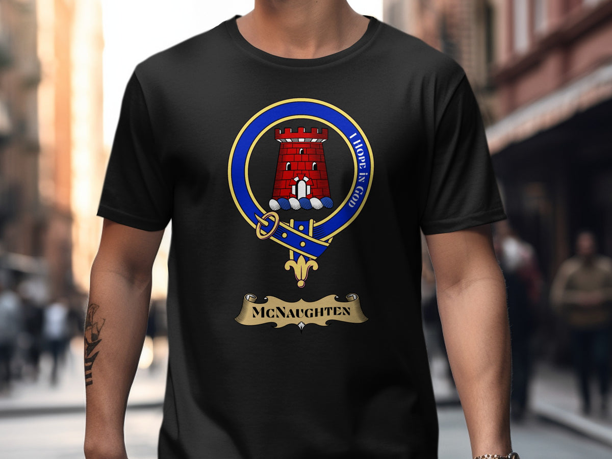 McNaughten Scottish clan crest design on Black T-shirt