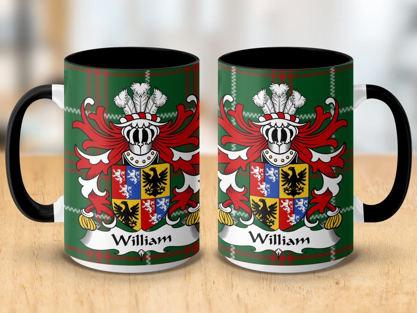 William Coat of Arms on Welsh National Tartan Background Mug - Living Stone Gifts