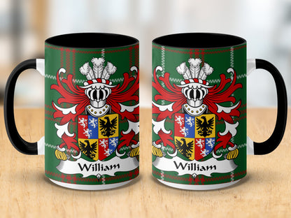 William Coat of Arms on Welsh National Tartan Background Mug - Living Stone Gifts