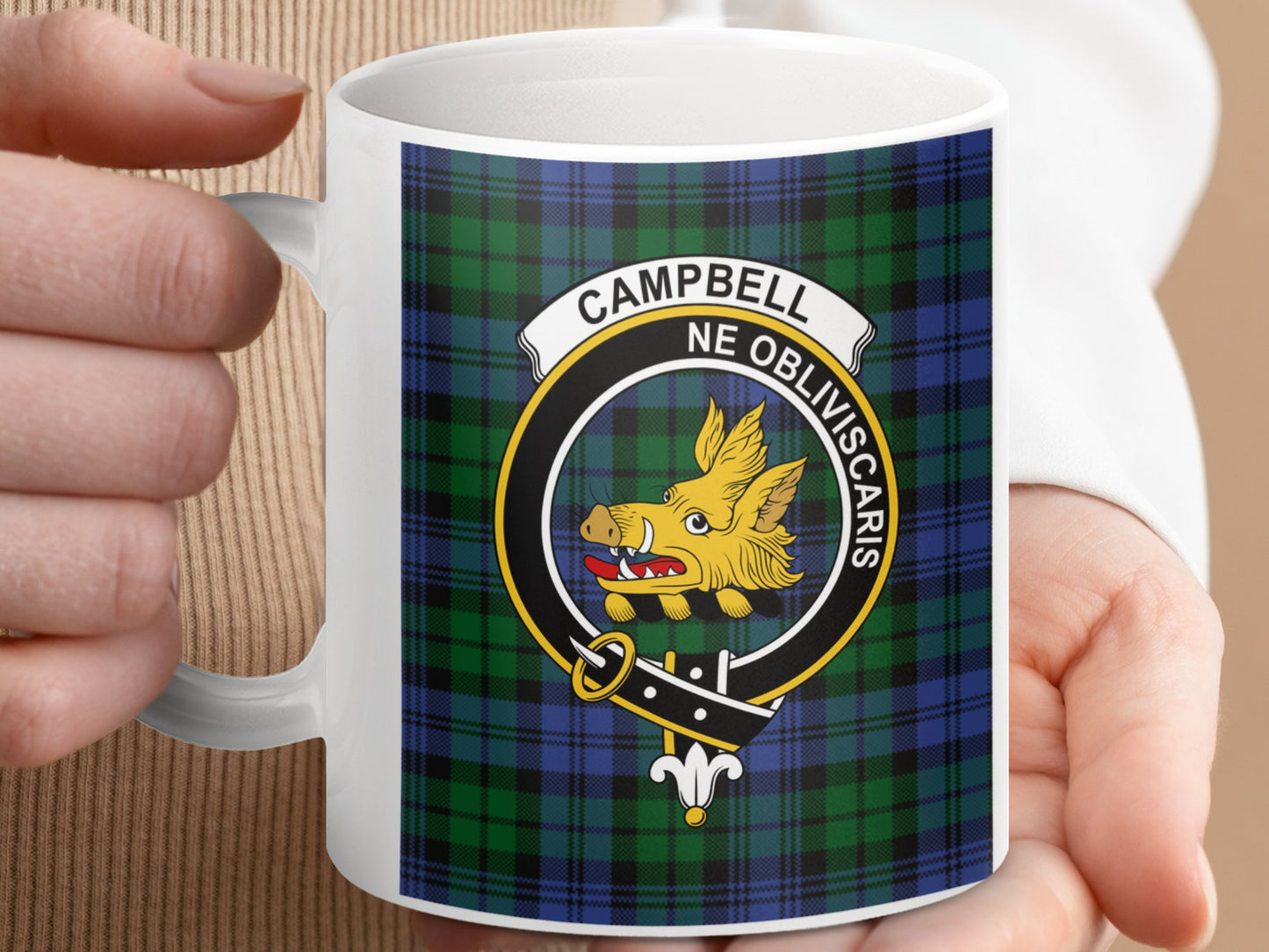 Clan Campbell Scottish Tartan Crest Emblem Mug - Living Stone Gifts