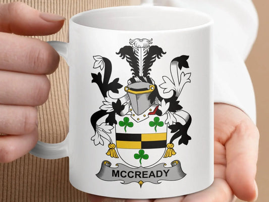 McCready Irish Family Crest Heraldic Emblem Mug - Celtic Ancestry Gifts