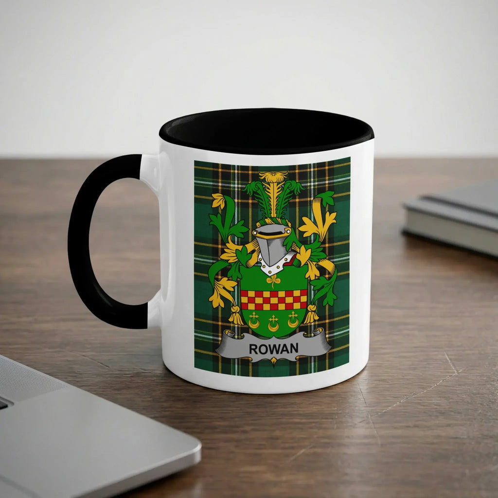 Rowan black accent mug with Irish National Tartan crest design