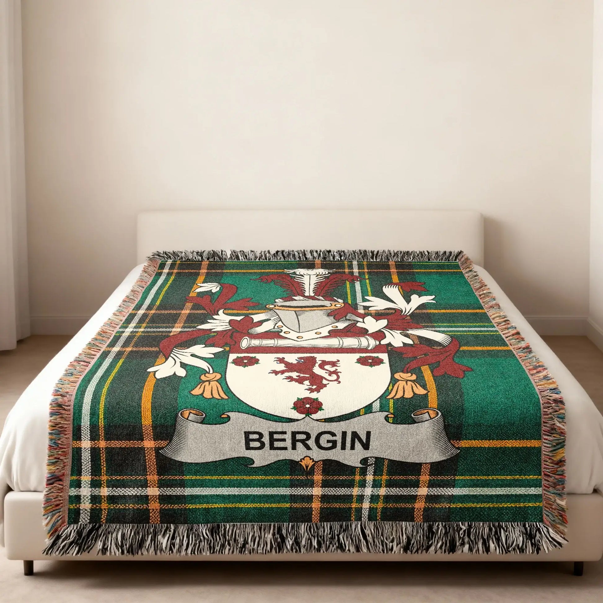 Bergin Family Crest Green Plaid Throw product type
