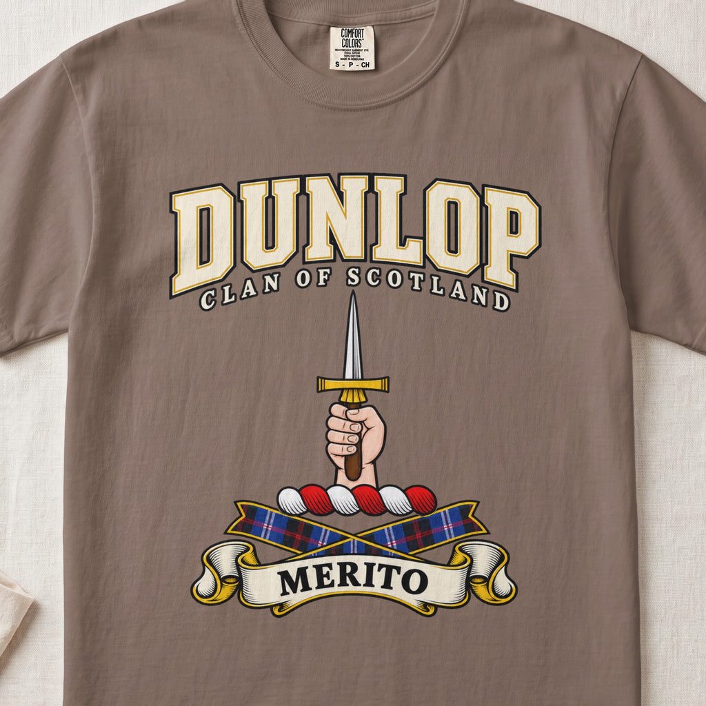 Dunlop Scottish clan graphic T-shirt in Espresso, front view