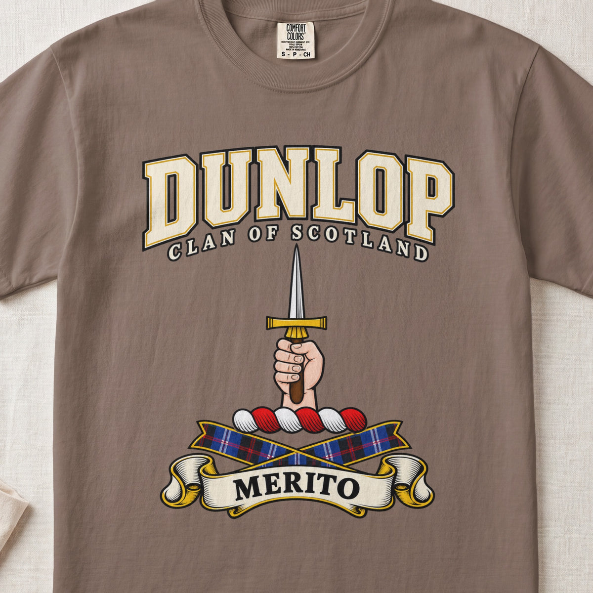 Dunlop Scottish clan graphic T-shirt in Espresso, front view