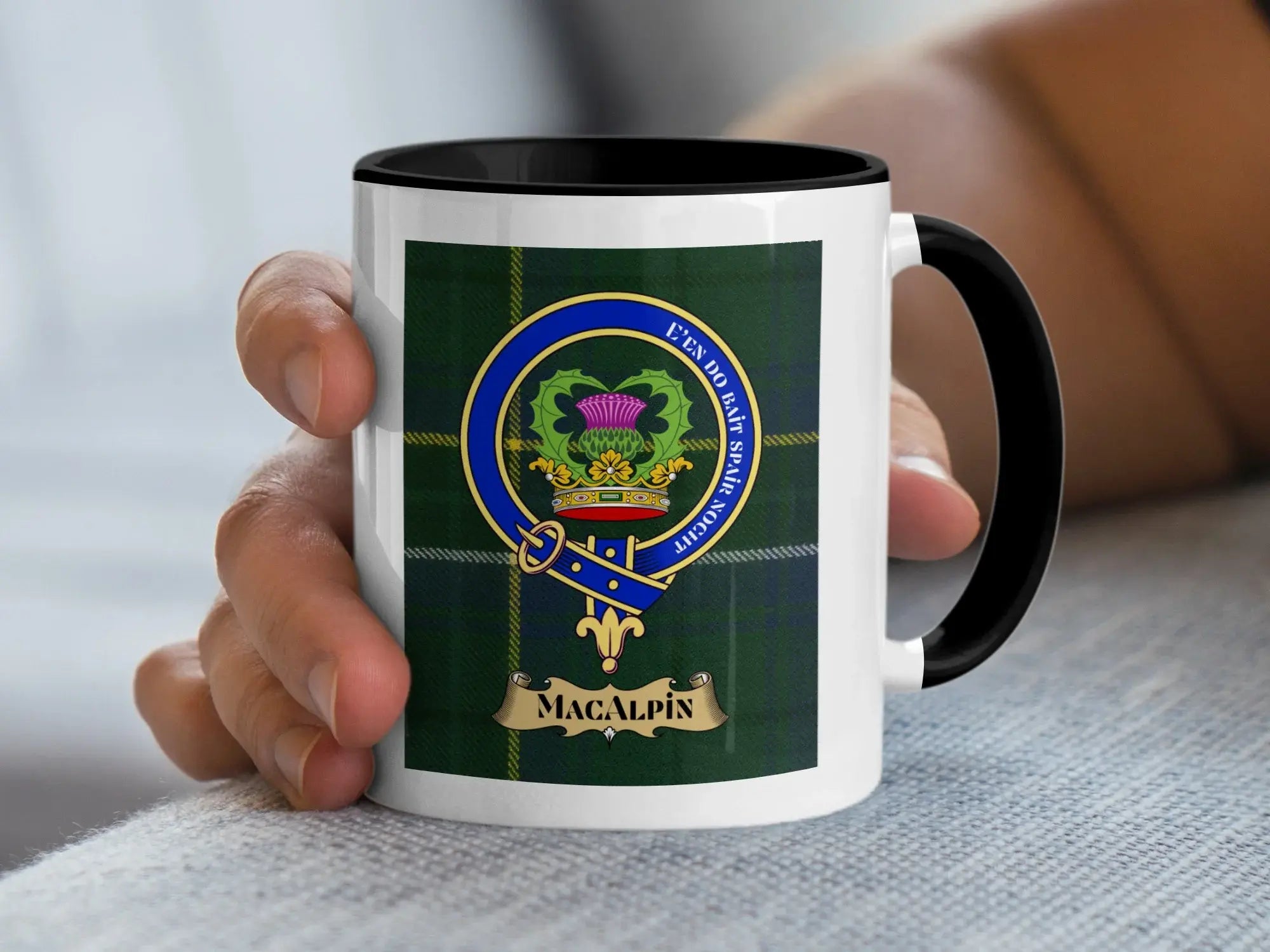 MacAlpin tartan mug with a coloured accent handle and interior