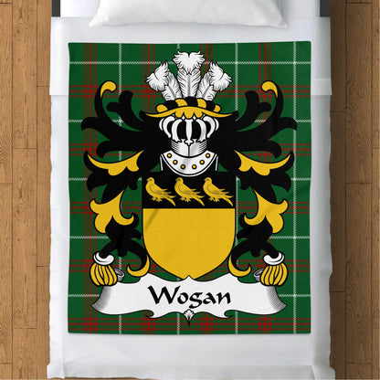 Wogan Surname Coat of Arms on Welsh National Tartan Blanket - Living Stone Gifts