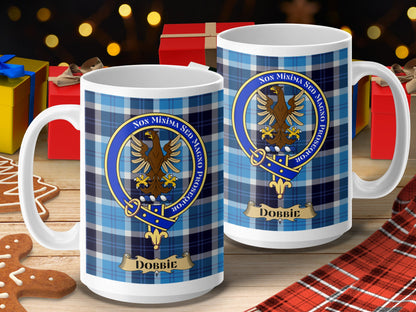 Clan Dobbie Scottish Tartan Crest Blue Plaid Mug - Living Stone Gifts