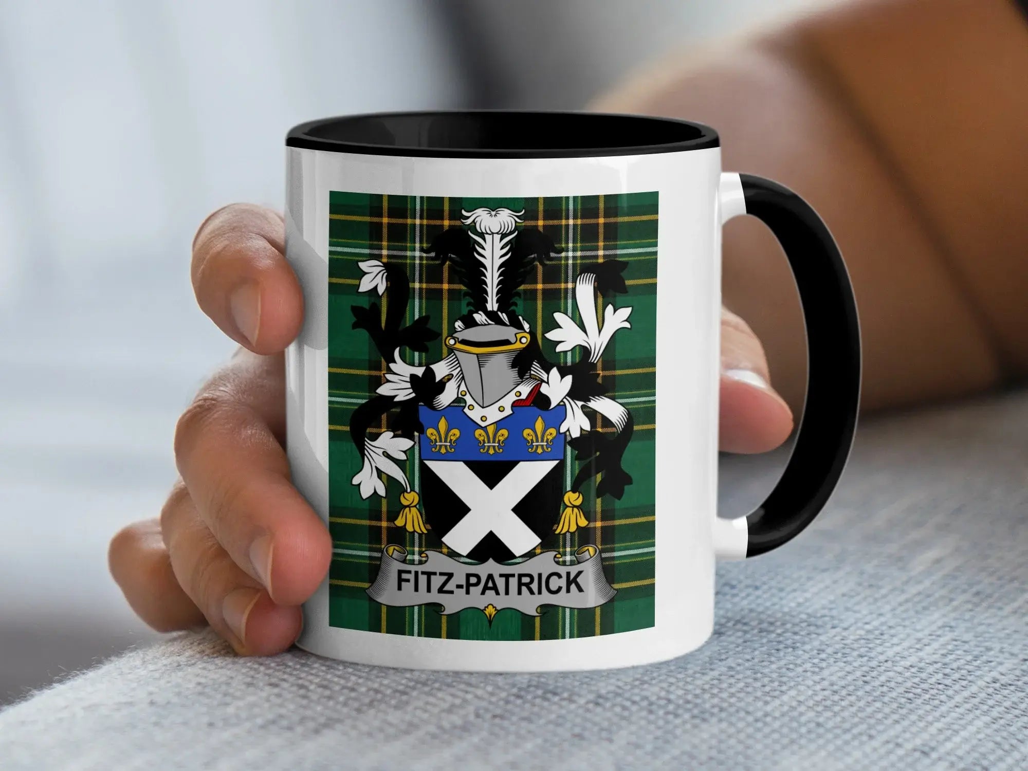Fitz-Patrick Irish family crest black accent mug