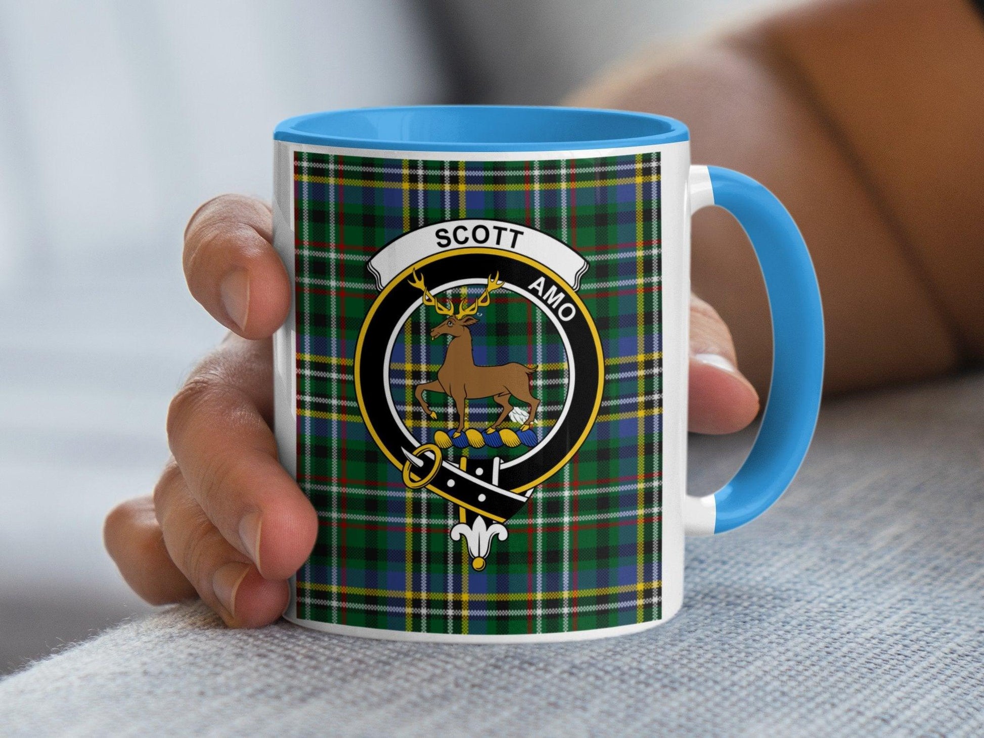 Scott Clan Crest Tartan Mug with Deer and Shield Design Mug - Living Stone Gifts