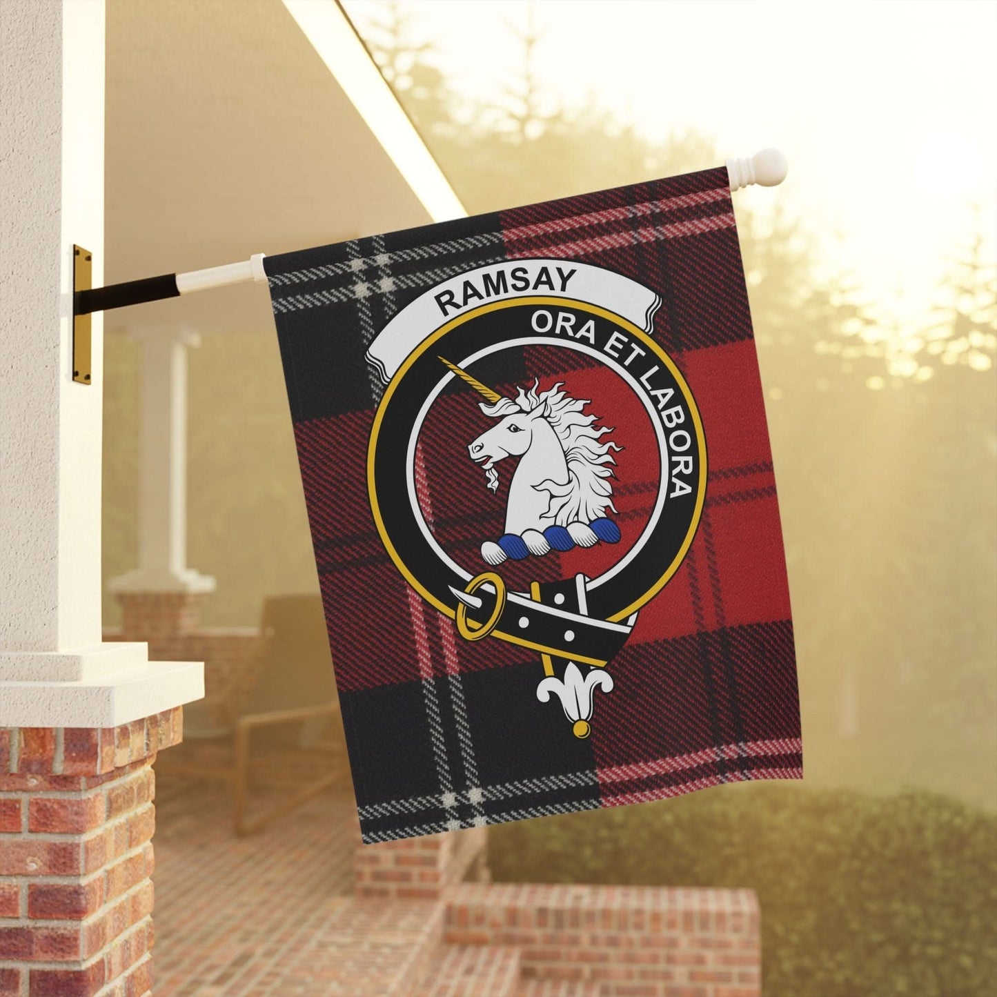 Ramsay Clan Scottish Tartan Crest Garden Flag - Celtic Ancestry Gifts