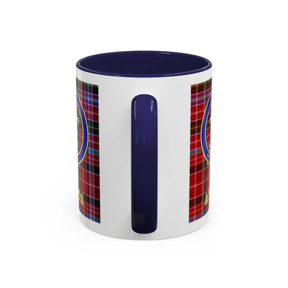 Navy Blue Handle Ceramic Tartanic Pattern Mug