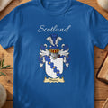 Royal blue Thores unisex heritage T-shirt with the family shield and surname design.