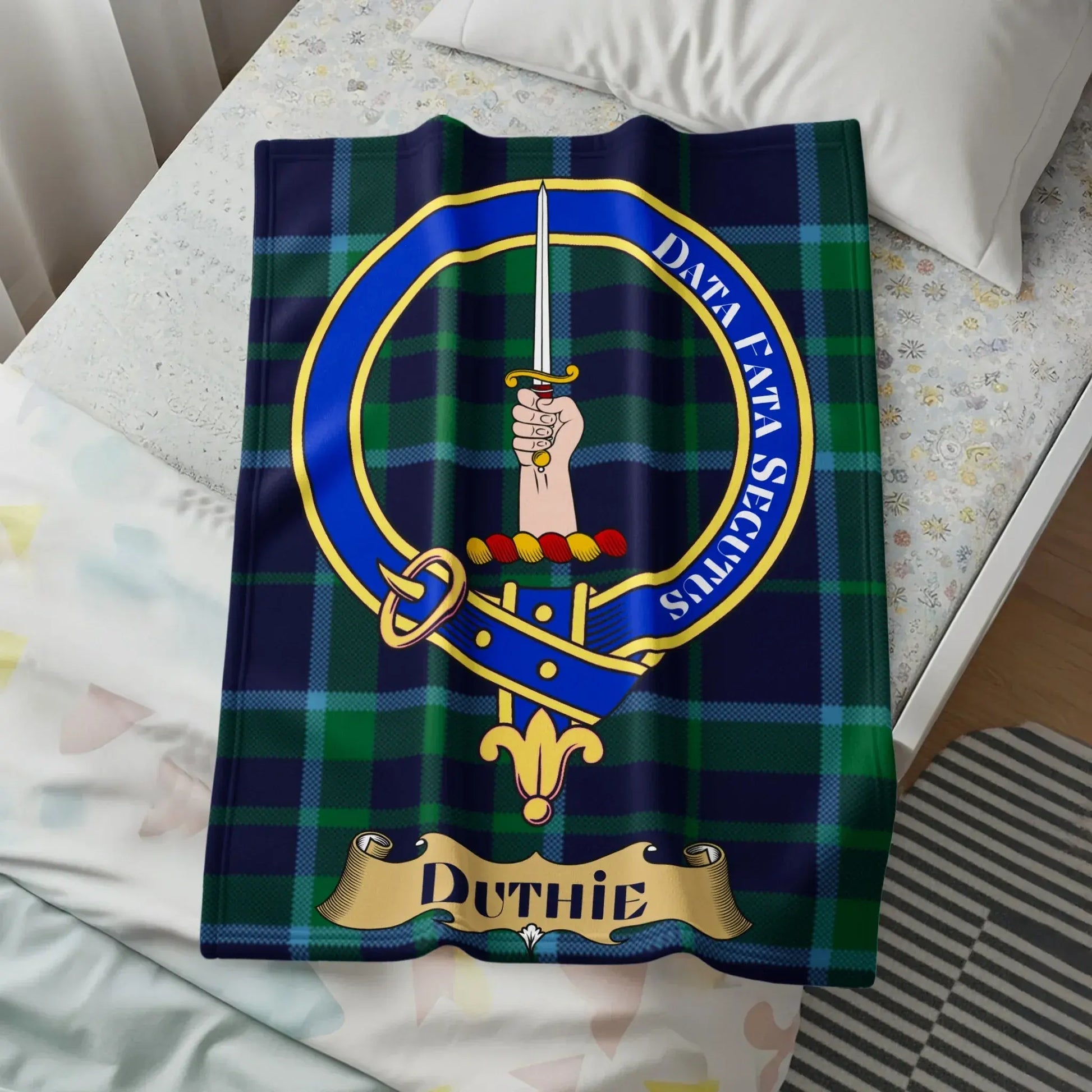 Duthie Clan Crest Plaid Blanket With Sword Design product