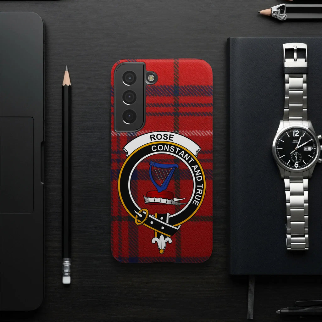 Rose constant and true crest phone case — red tartan, Samsung Galaxy variant