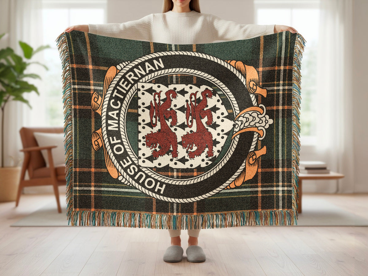 MacTiernan surname blanket showing Irish National Tartan woven design