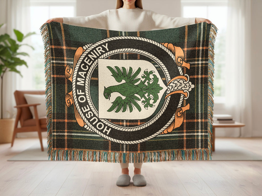 MacEniry surname blanket showing Irish National Tartan woven design