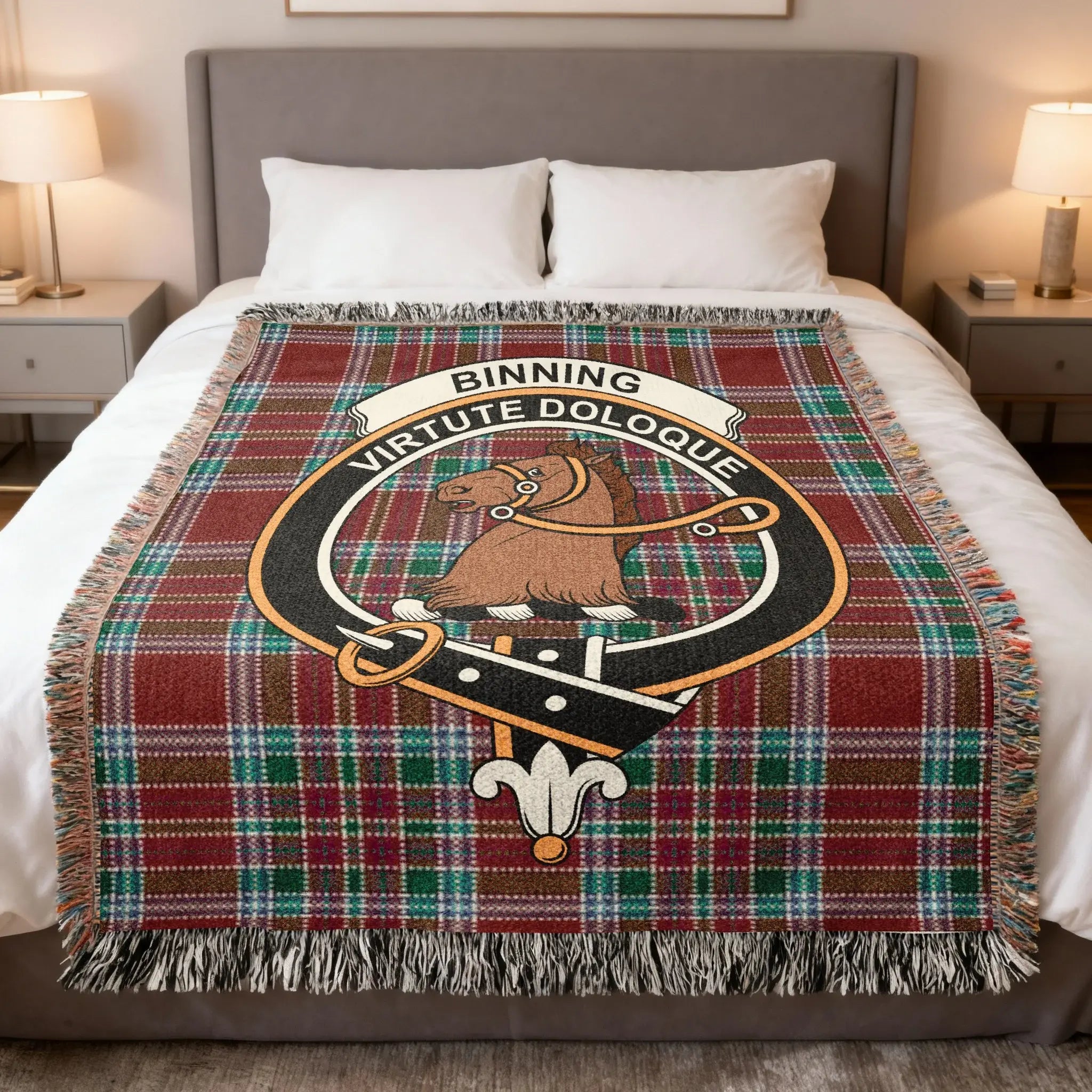 Binning Virtute Doloque Tartan Blanket with Horse Crest