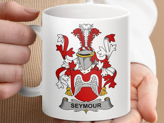 Seymour Family Crest Heraldic Design Mug - Celtic Ancestry Gifts
