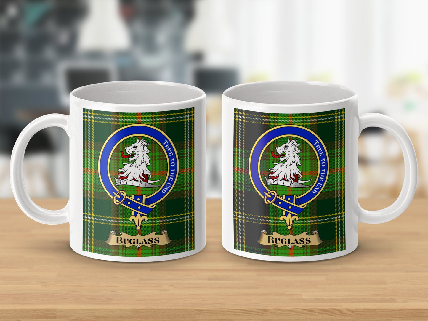 Scottish Buglass Clan Crest Design with Tartan Mug - Living Stone Gifts