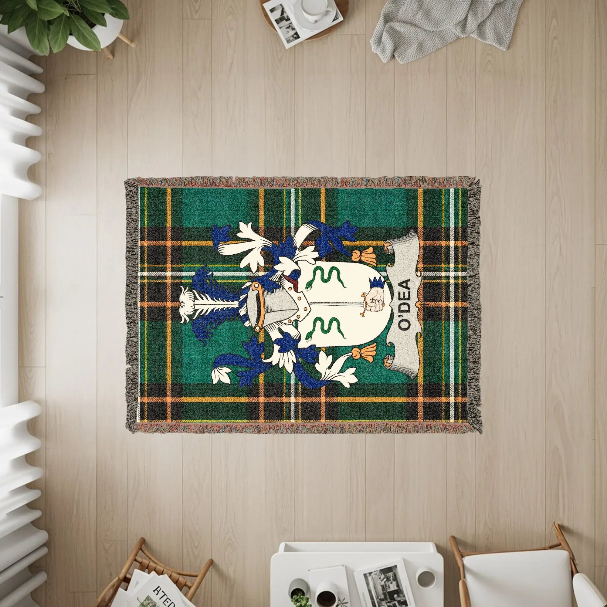 O'DEA Crest Green Plaid Throw Blanket product type