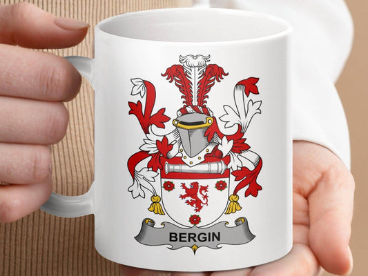 Bergin Family Crest Coat of Arms Design Mug - Celtic Ancestry Gifts
