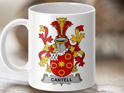 Cantell Surname Irish Family Crest Graphic On The Mug - Celtic Ancestry Gifts