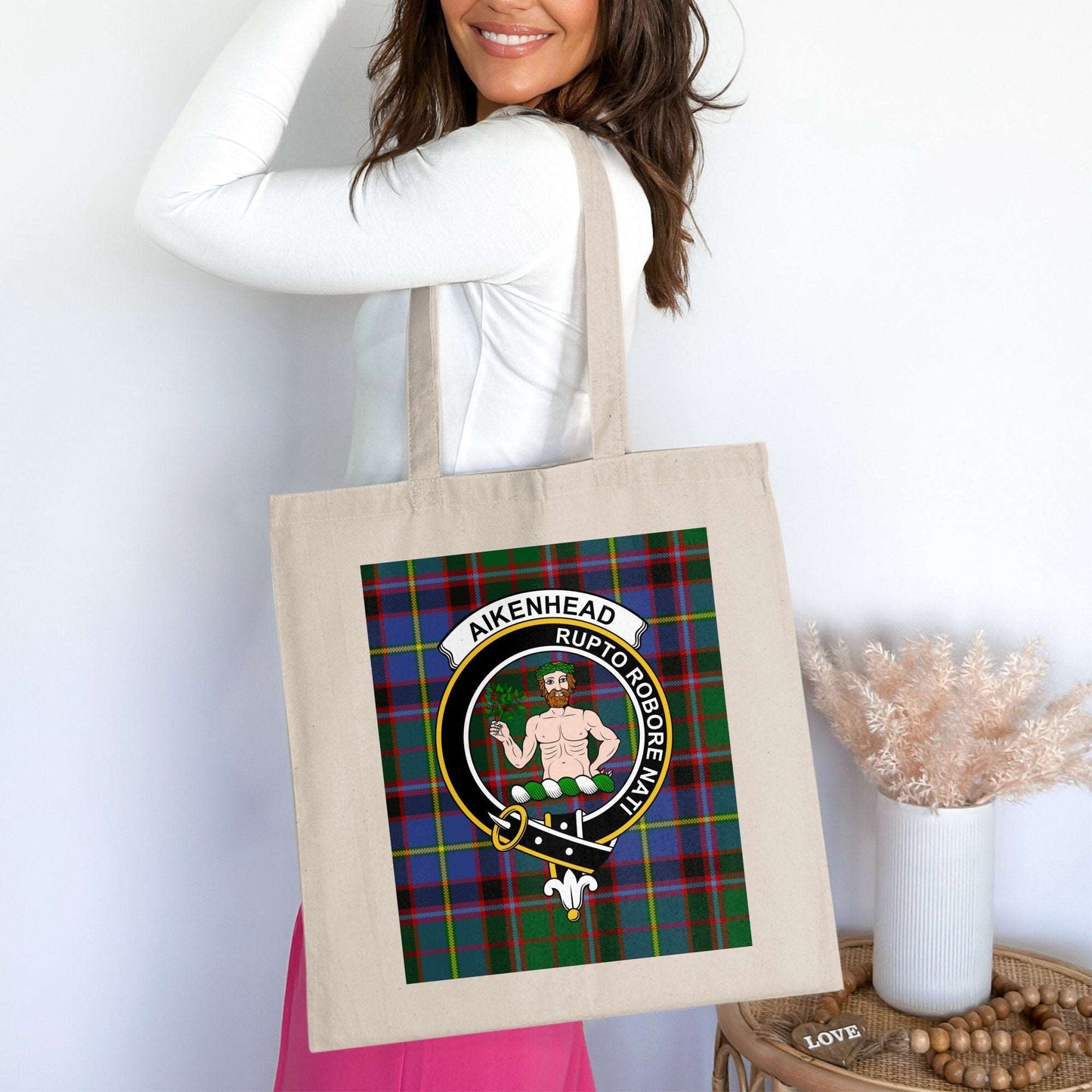 Aikenhead Clan Crest Tartan Pattern Tote Bag - Living Stone Gifts