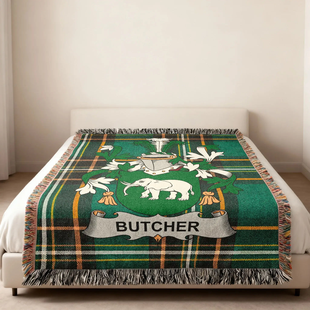Green Plaid Elephant Butcher Crest Throw Blanket product type