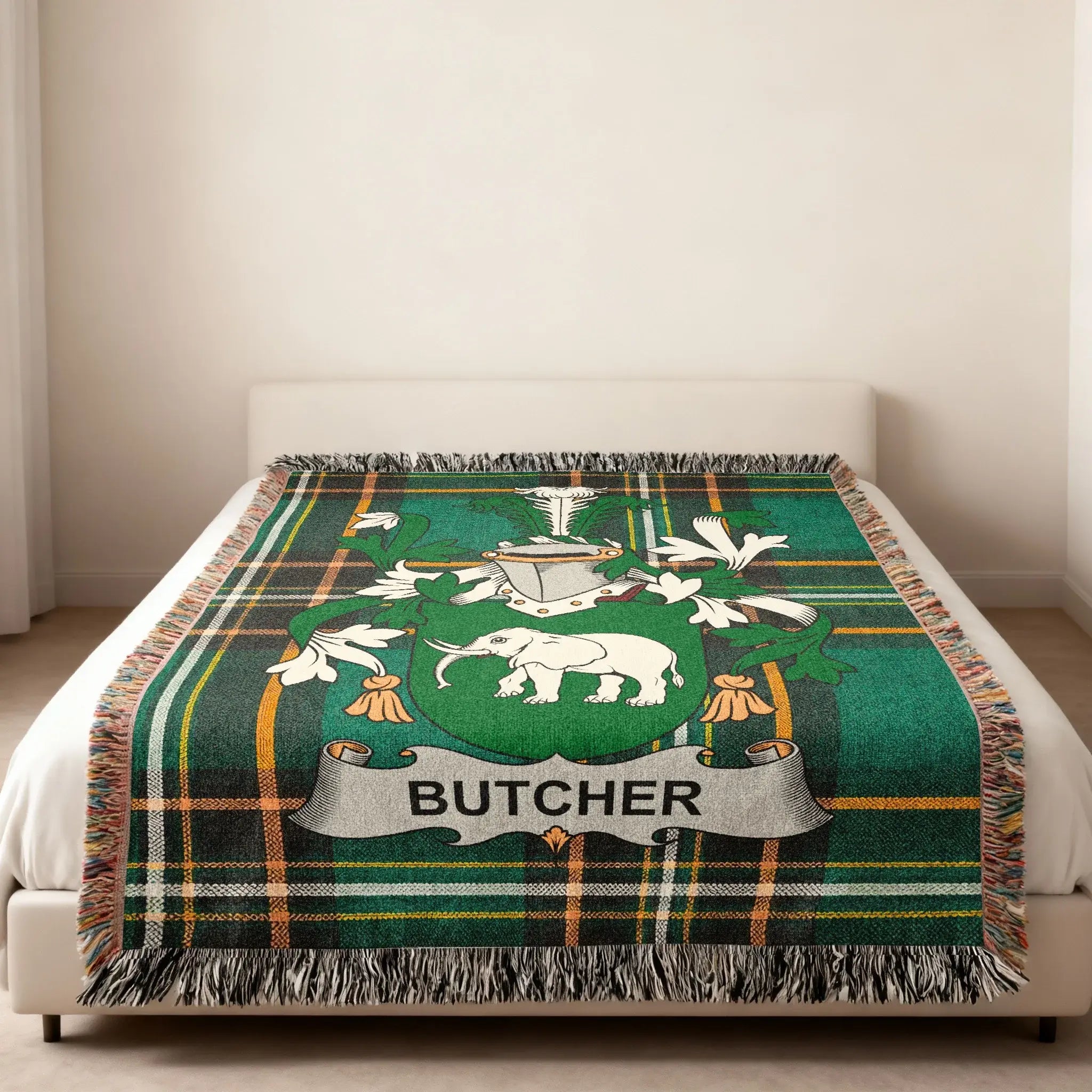 Green Plaid Elephant Butcher Crest Throw Blanket product type