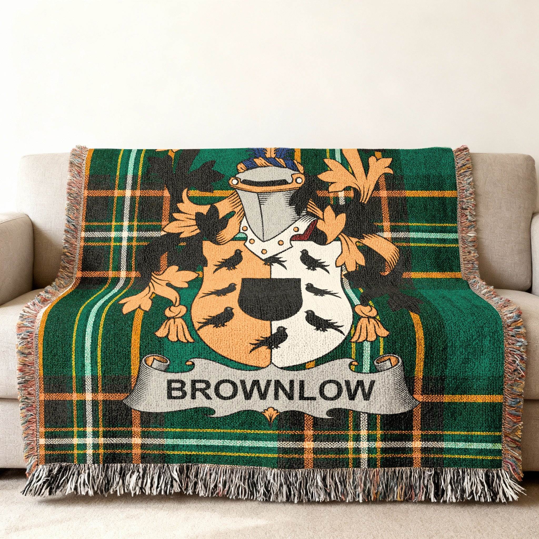 Brownlow Tartan Plaid Coat Arms Throw Blanket product type