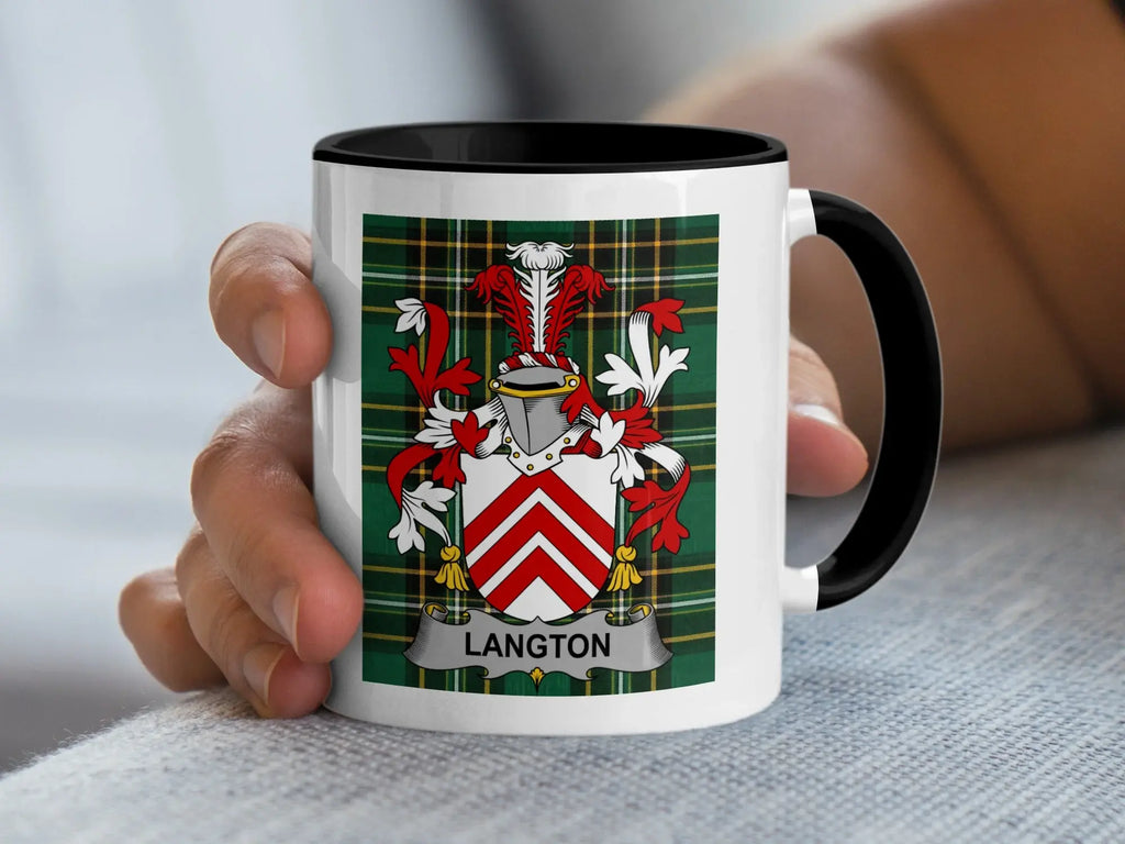 Langton Irish family crest black accent mug