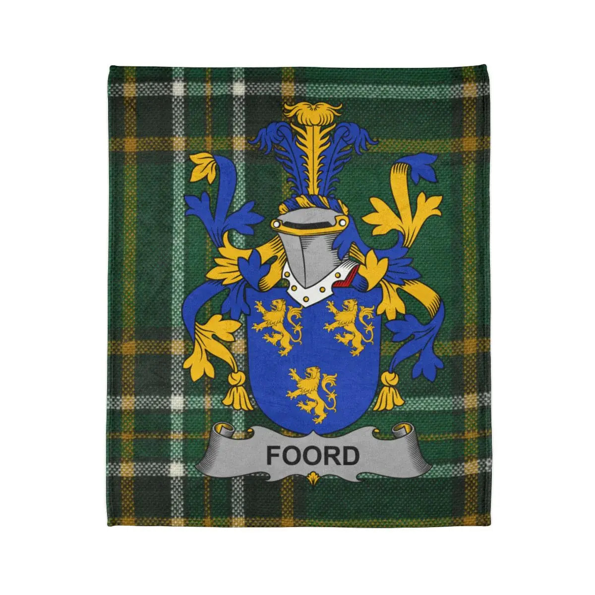 Foord Family Crest on Tartan Background Throw Blanket product type