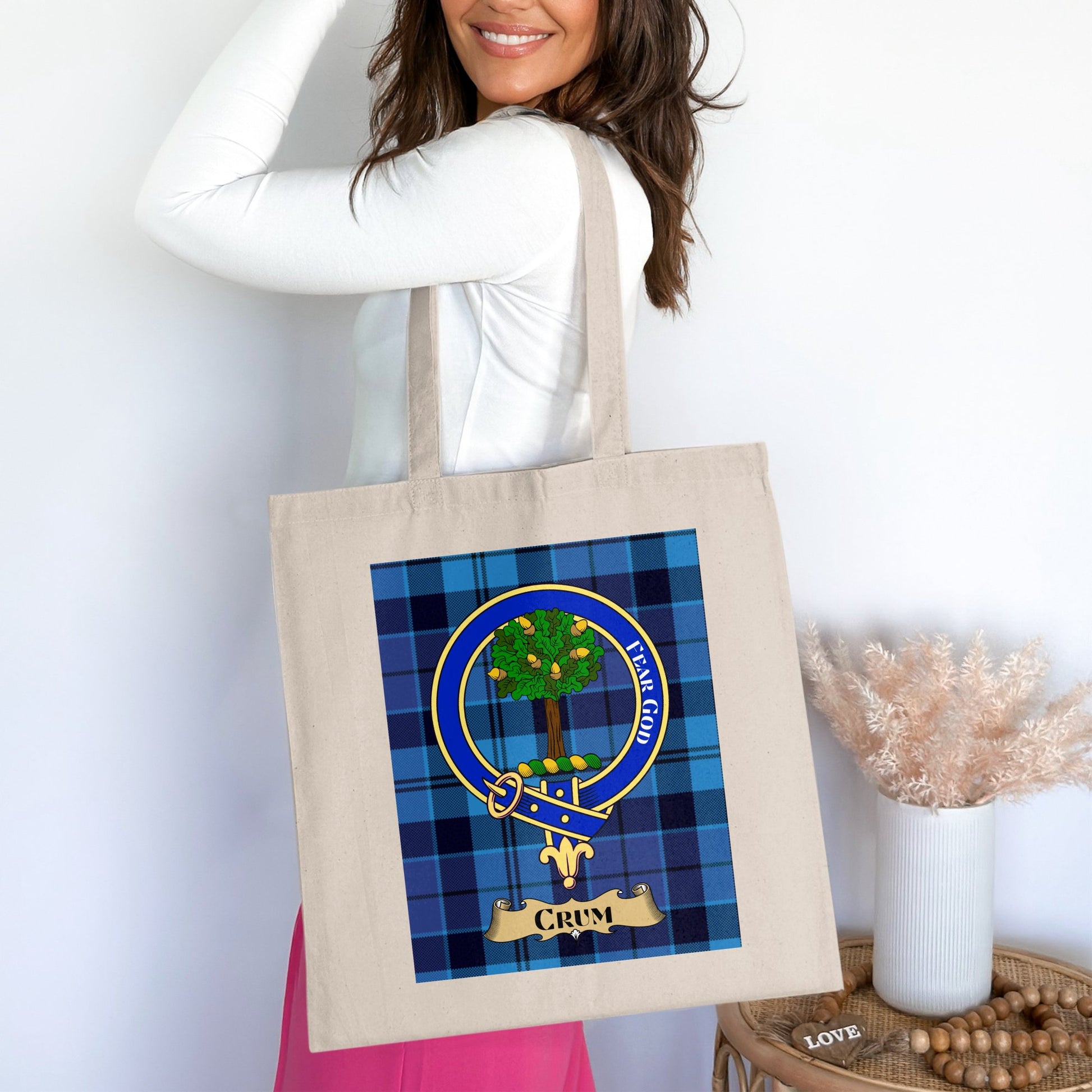 Crum Fear God Crest Blue Tartan Tote Bag - Living Stone Gifts