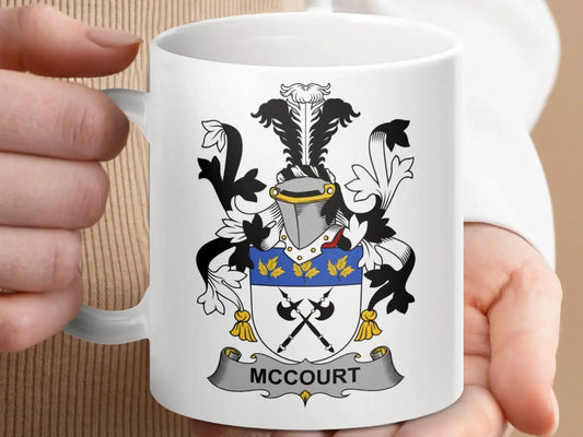 McCourt Family Crest Coat of Arms Mug - Celtic Ancestry Gifts