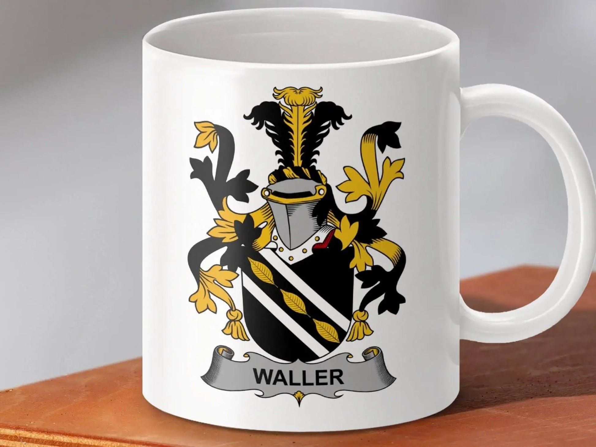 Waller Surname Family Crest Coat Of Arms Mug - Celtic Ancestry Gifts
