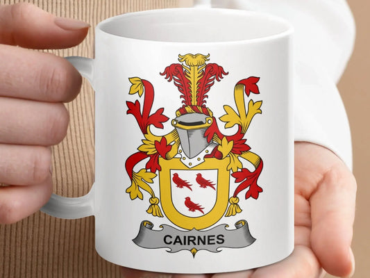 Cairnes Irish Surname Family Crest Heraldry on both sides mug - Celtic Ancestry Gifts