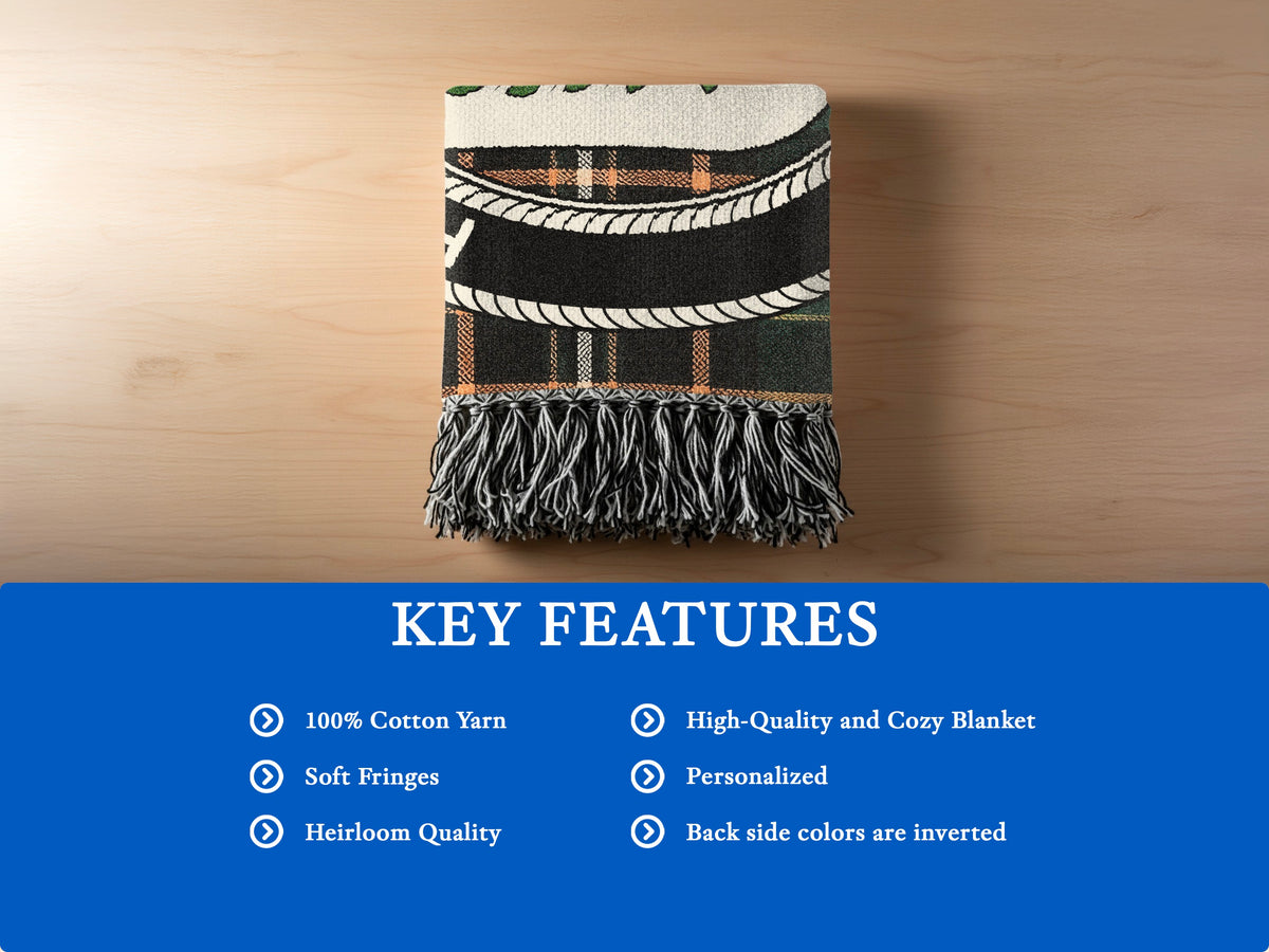 MacEniry cotton woven blanket detail with decorative fringed edges