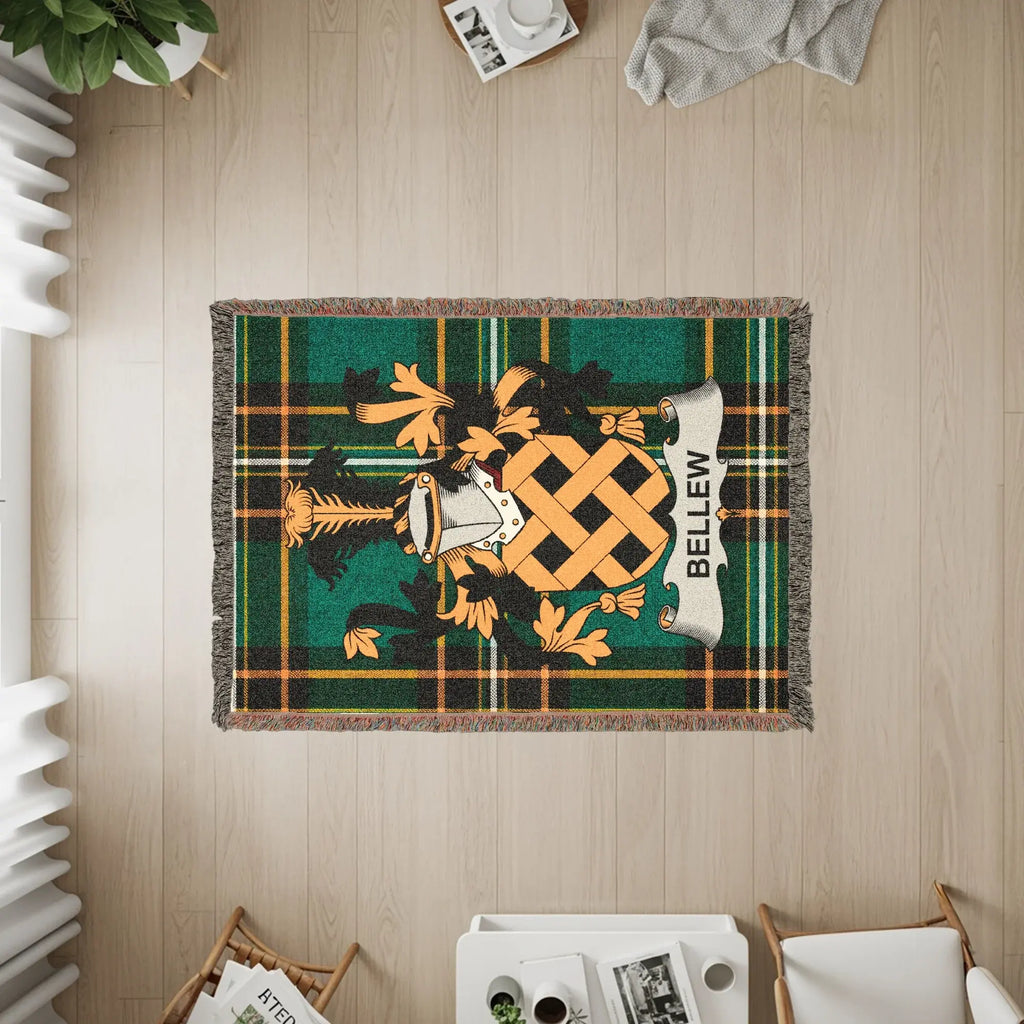 Bellew Family Crest Tartan Plaid Green Throw Blanket product type
