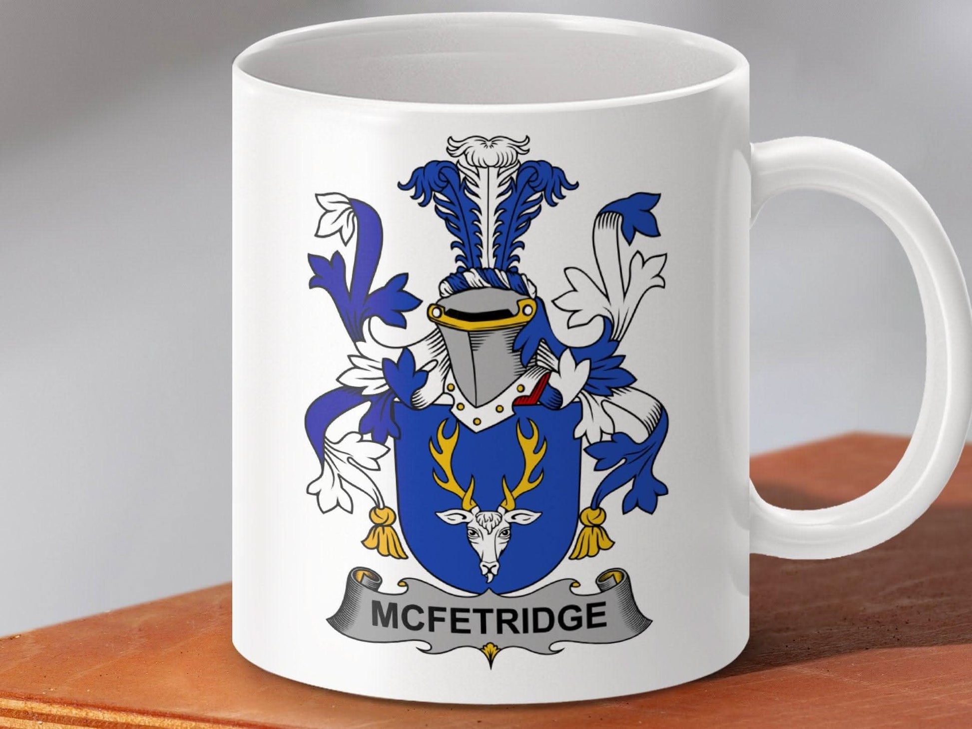 McFetridge Family Crest Emblem on Elegant Mug - Celtic Ancestry Gifts