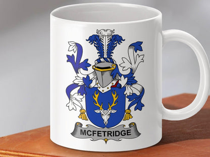 McFetridge Family Crest Emblem on Elegant Mug - Celtic Ancestry Gifts