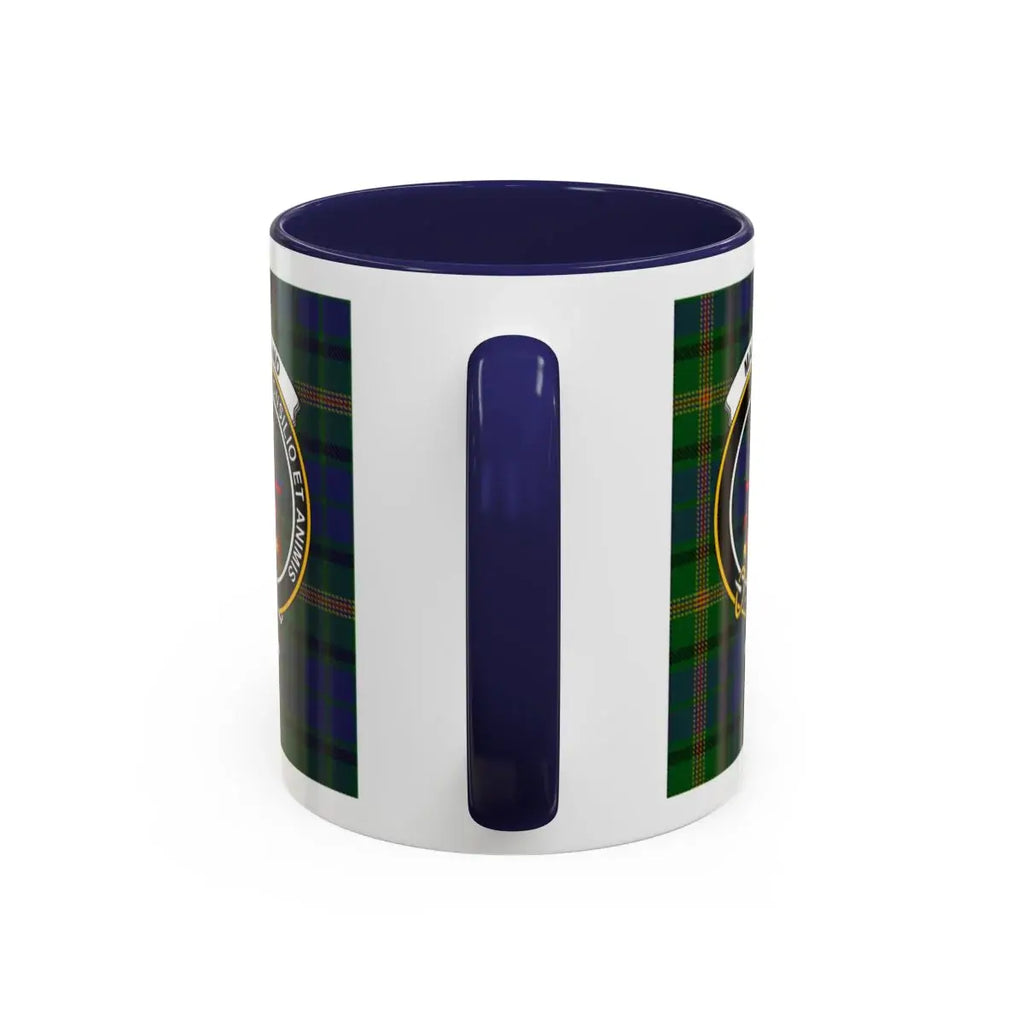 Clan Maitland Scottish tartan mug — 15oz navy accent handle with Consilio et Animis crest and plaid wrap