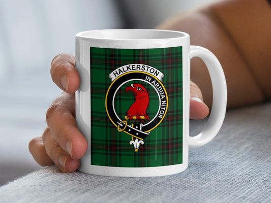 Halkerston In Ardua Nitor Scottish Clan Plaid Crest Mug - Living Stone Gifts