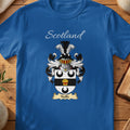 Royal blue Yuille unisex heritage T-shirt with the family shield and surname design.